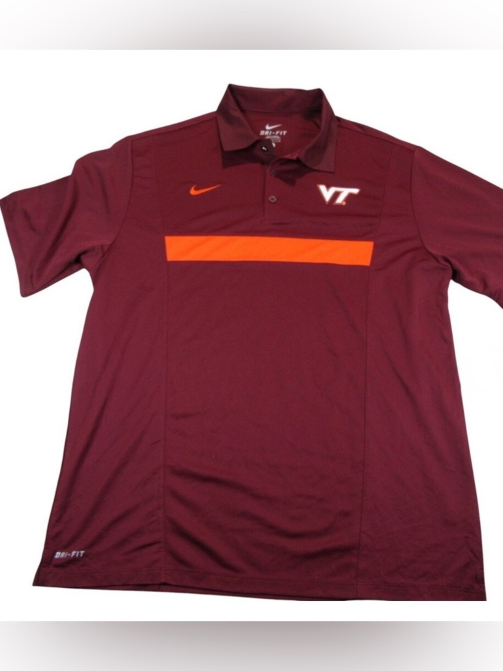 Nike Men’s Maroon Polo with Orange Stripe and VT Logo